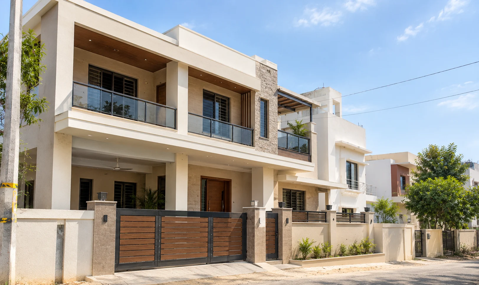 Independent house under construction in Chennai with RCC columns and brick walls